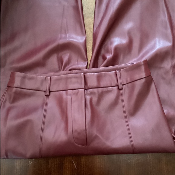 7 For All Mankind Maroon Faux Leather Wide-Leg Pants - Picture 2 of 7